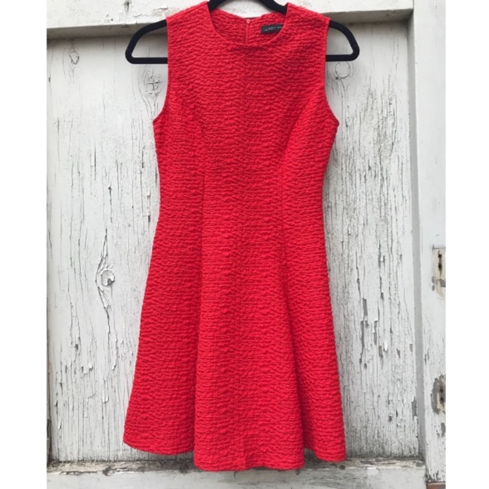 Fall Winter ZARA Red Textured Fit & Flare Holiday New Year Sleeveless Dress XS